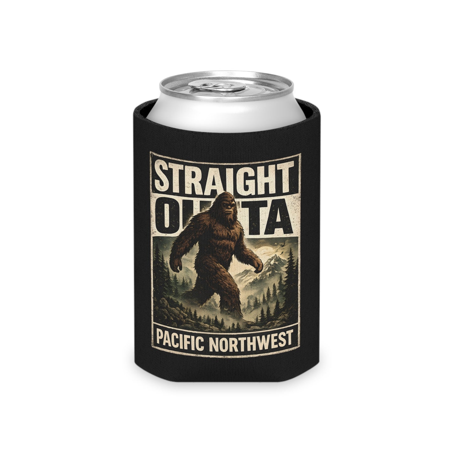 Straight Outta Pacific Northwest Can Cooler | Sasquatch Bigfoot Design