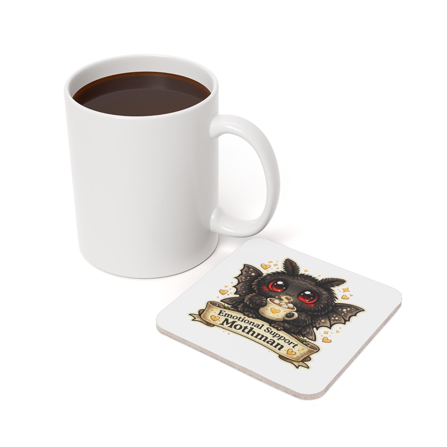 Emotional Support Mothman Cork Back Coaster | Cute Cryptid Drink Mat