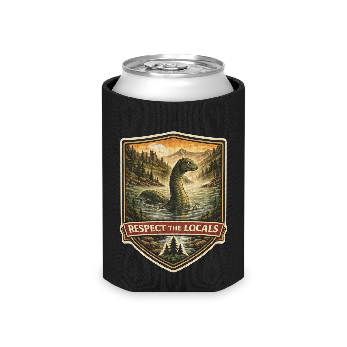 Respect the Locals Nessie Design Can Cooler | Loch Monster Badge
