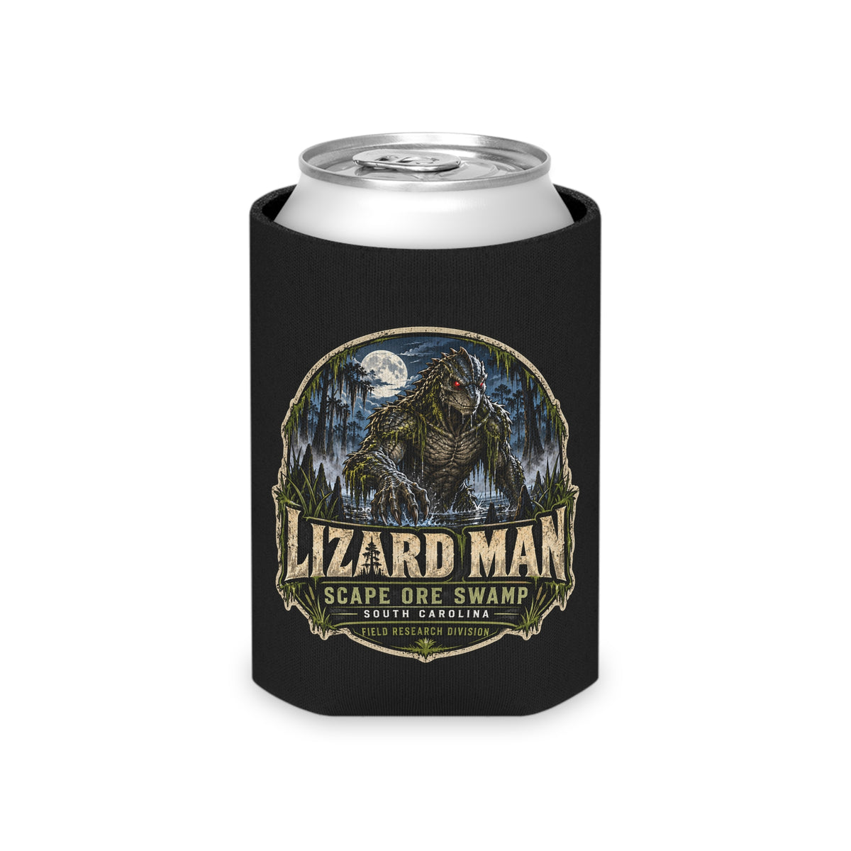 Lizard Man Can Cooler | Scape Ore Swamp South Carolina Cryptid Drink Sleeve | Reptilian Humanoid Beverage Holder | Cryptid Gift