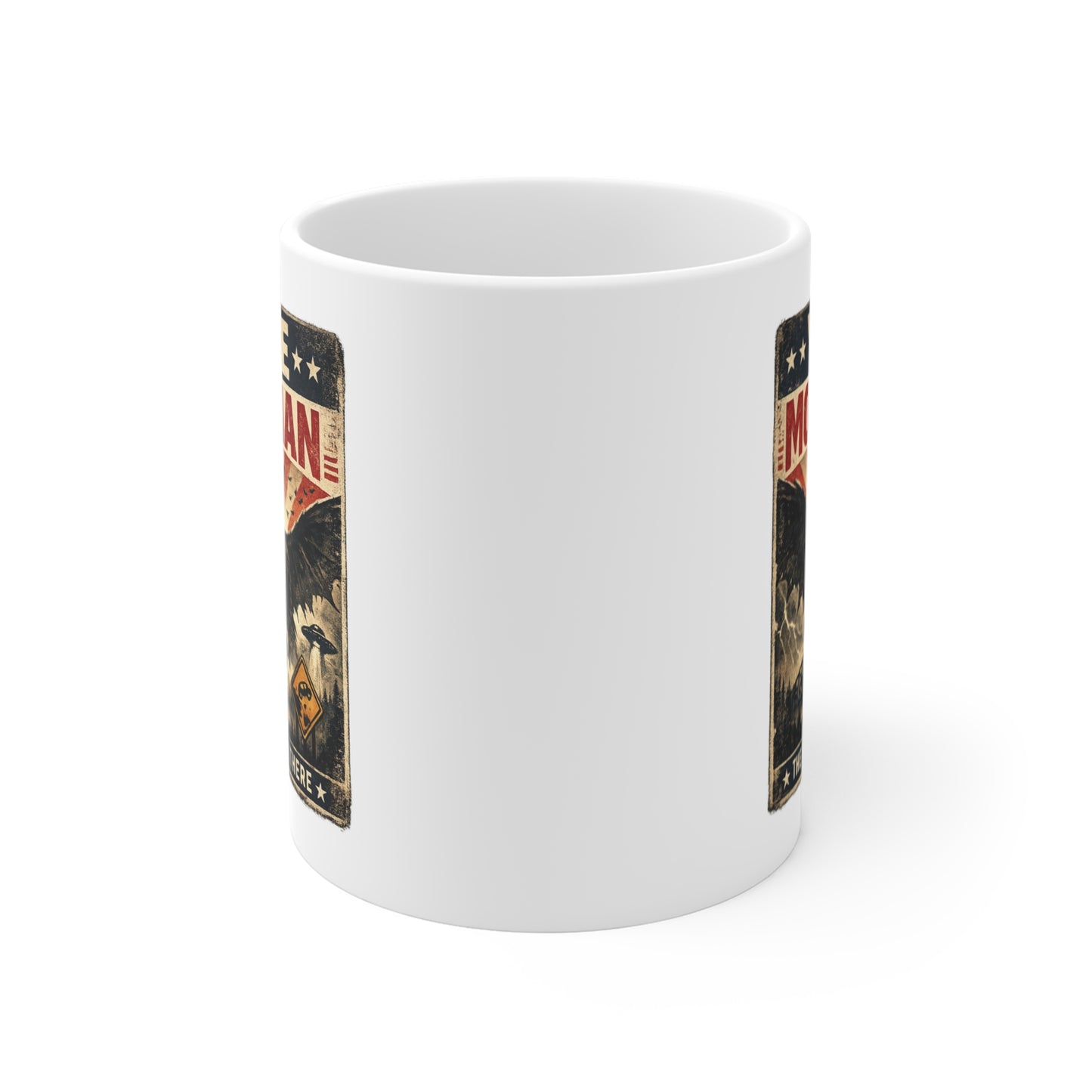 Vote Mothman Mug | Retro Cryptid Poster, Strange Creature Coffee Cup