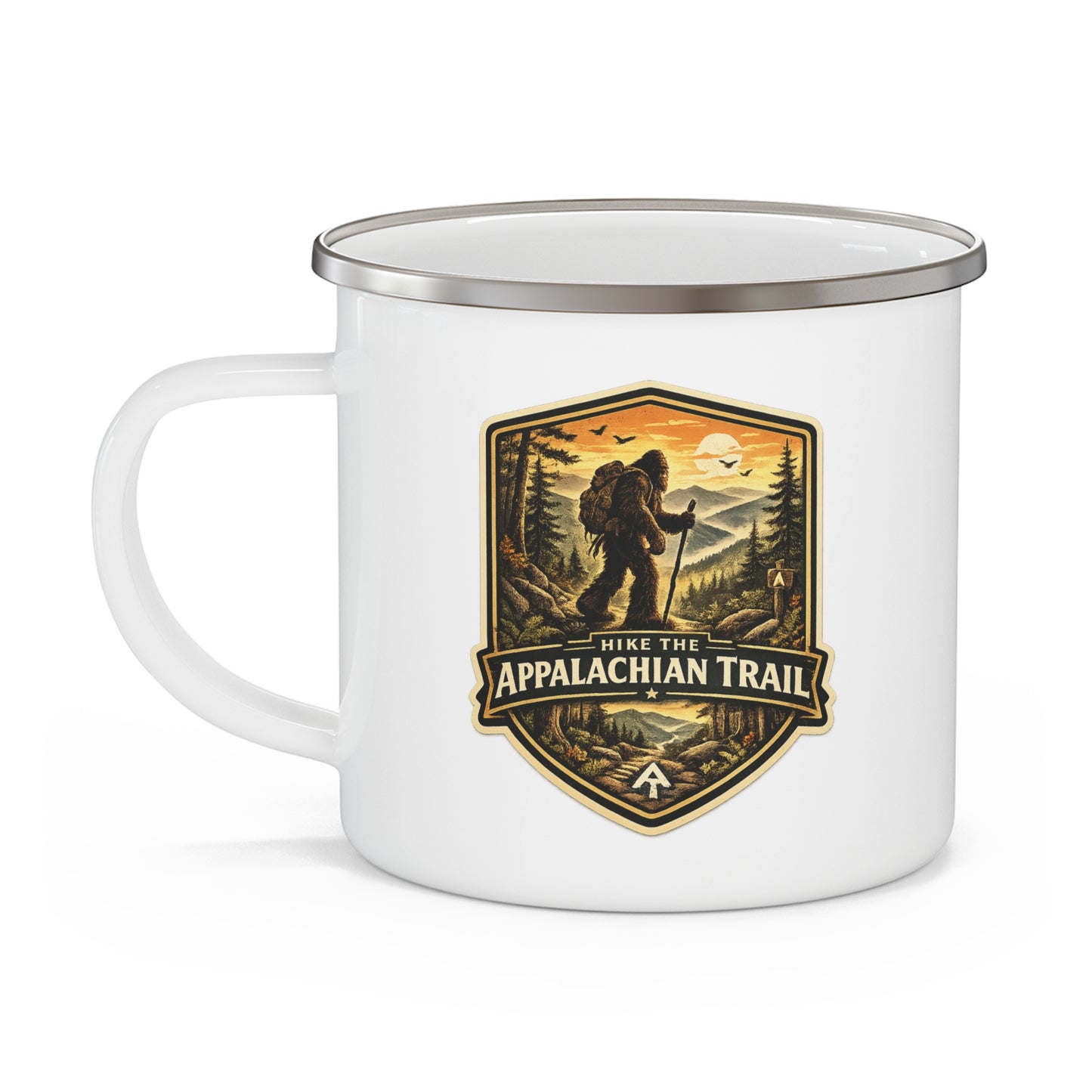 Hike the Appalachian Trail Enamel Camping Mug | Bigfoot Hiking Badge