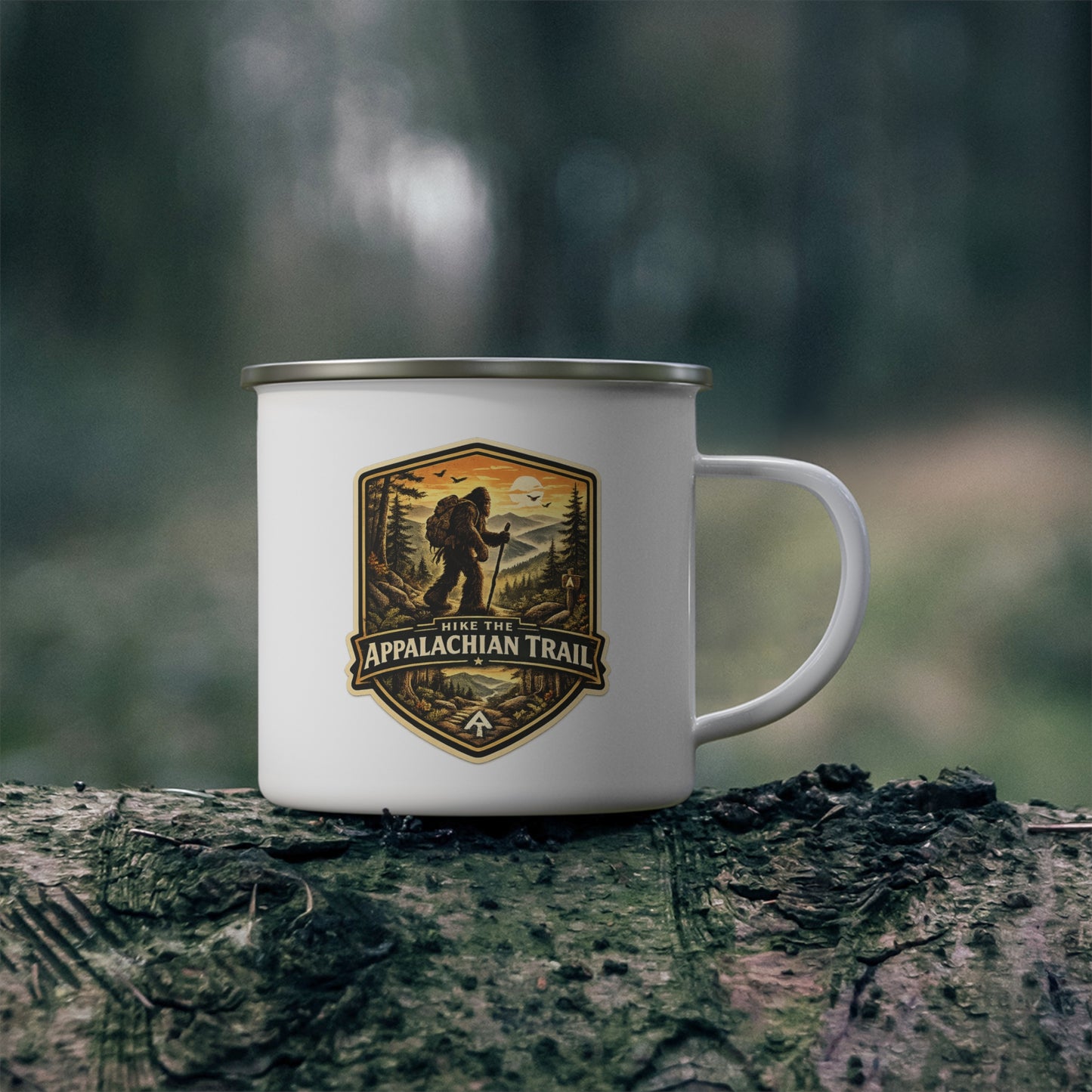 Hike the Appalachian Trail Enamel Camping Mug | Bigfoot Hiking Badge