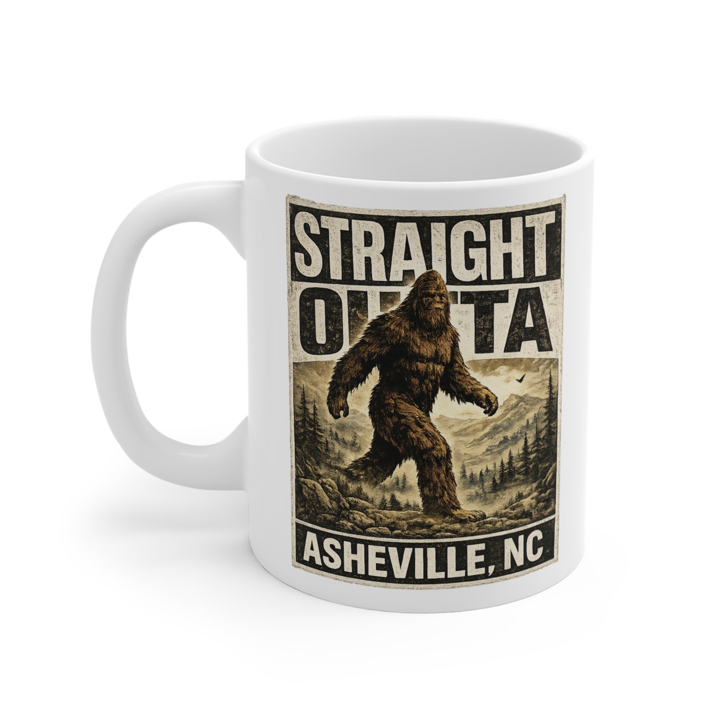 Straight Outta Asheville Mug | Bigfoot Sasquatch Mountain Design