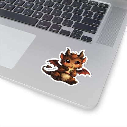 Baby Jersey Devil eating an apple vinyl sticker, Cryptid Cubs series