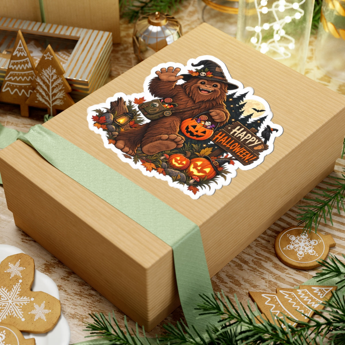 Cute Bigfoot Halloween Sticker, Happy Halloween Cryptid Sticker, Spooky Cute Sasquatch Gift