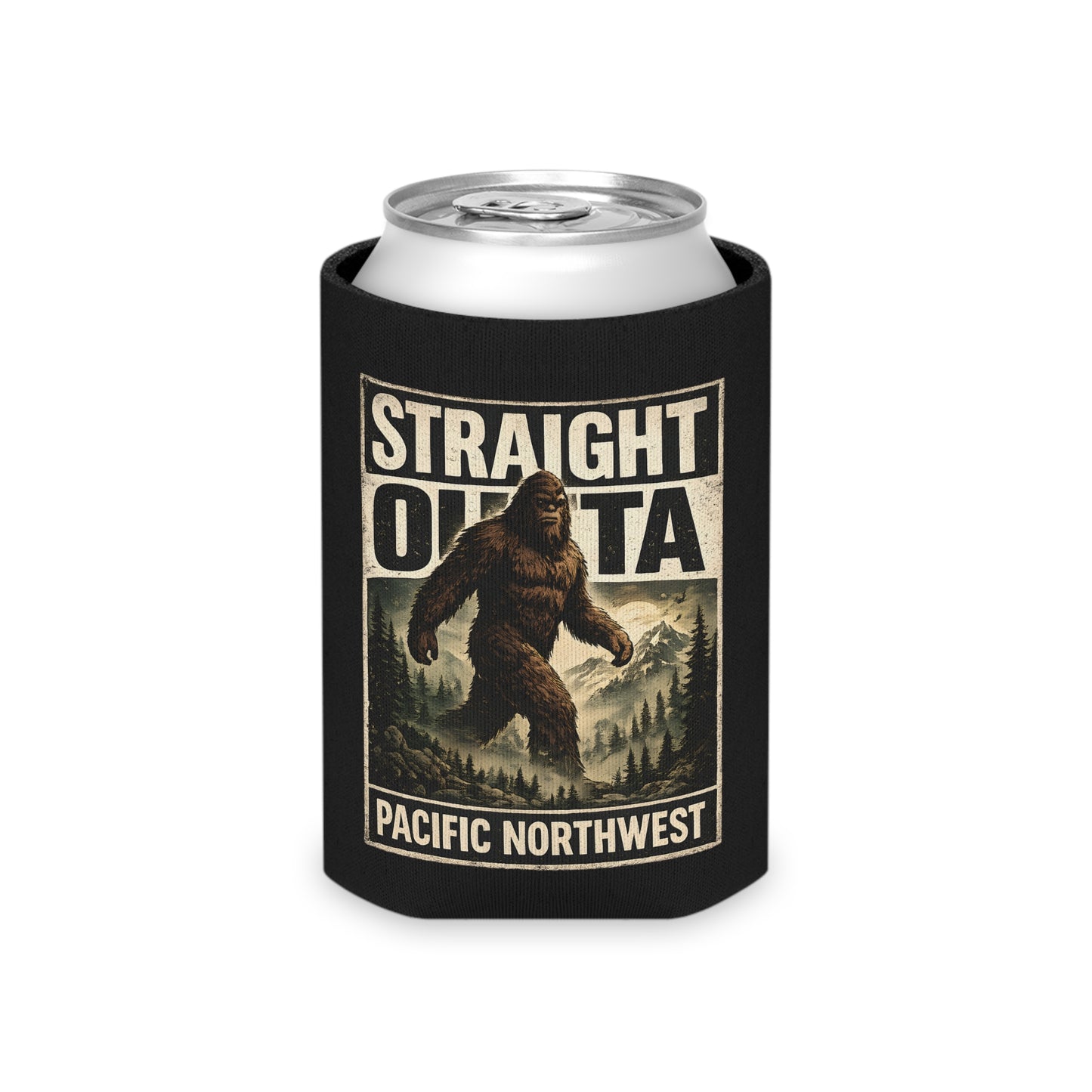 Straight Outta Pacific Northwest Can Cooler | Sasquatch Bigfoot Design