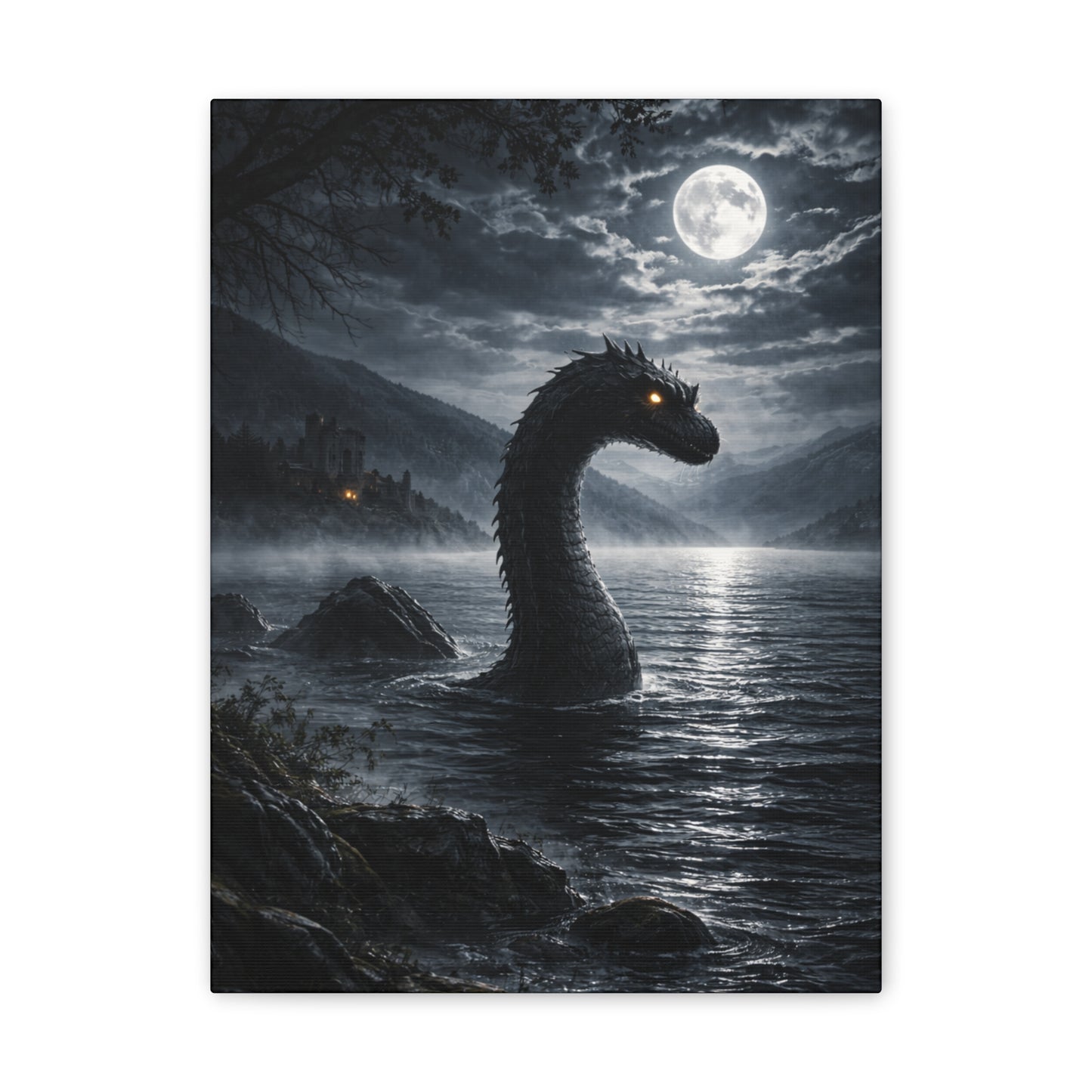Loch Ness Monster Canvas Print | Dark Moonlit Series | 12x16 & 16x20