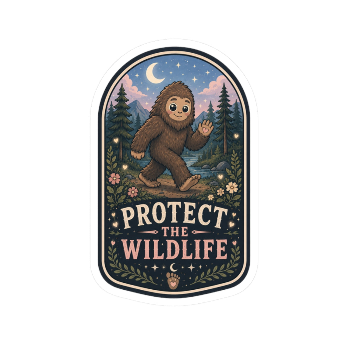 Protect the Wildlife Sasquatch woodland conservation vinyl sticker