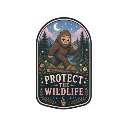 Protect the Wildlife Sasquatch woodland conservation vinyl sticker