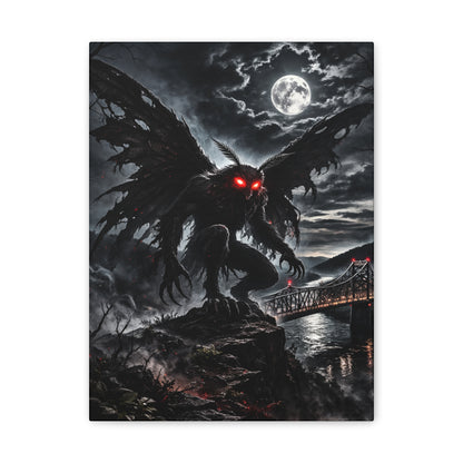 Gothic Mothman canvas wall art over the Silver Bridge, Dark Moonlit Series