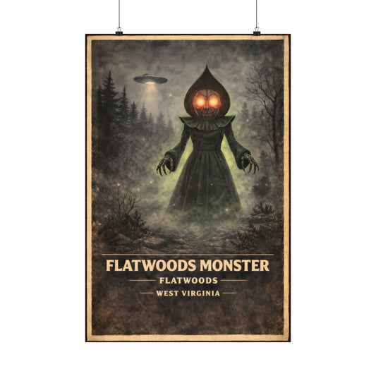 Flatwoods Monster Poster - Vintage Style Cryptid Wall Art, Flatwoods West Virginia Print, Retro Travel Poster Decor