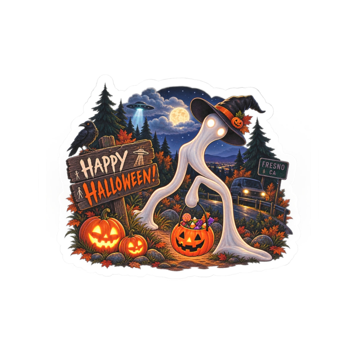 Cute Fresno Nightcrawler Halloween Sticker, Happy Halloween Cryptid Sticker, Spooky Cute Paranormal Gift