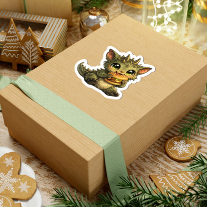 Baby Chupacabra eating a cheeseburger vinyl sticker, Cryptid Cubs series