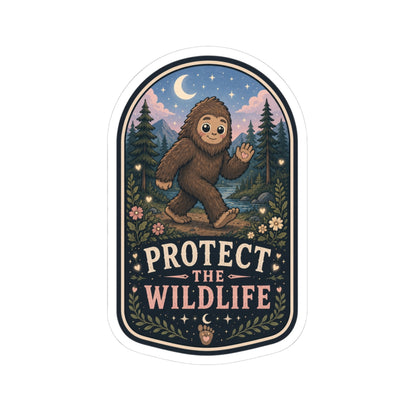 Protect the Wildlife Sasquatch woodland conservation vinyl sticker