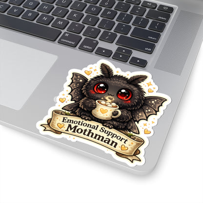 Emotional Support Mothman holding a warm drink kiss-cut vinyl sticker