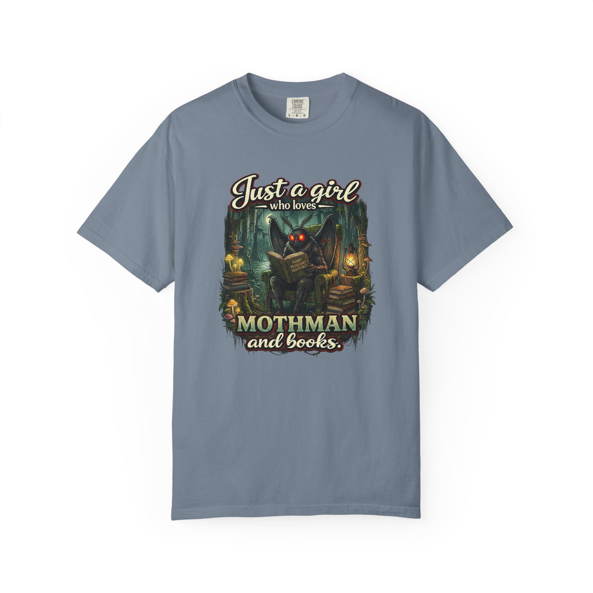 Just a Girl Who Loves Mothman and Books T Shirt Cryptid Book Lover Tee