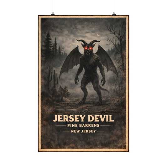 Jersey Devil Poster - Vintage Style Cryptid Wall Art, Pine Barrens New Jersey Print, Retro Travel Poster Decor