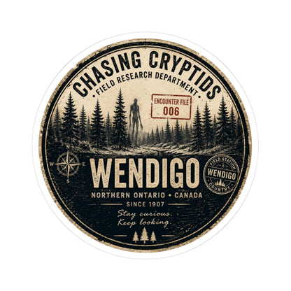 Wendigo Encounter File 006 Sticker | Chasing Cryptids Field Research | Vintage Cryptid Vinyl Decal