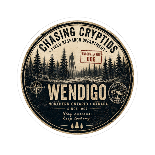 Wendigo Encounter File 006 Sticker | Chasing Cryptids Field Research | Vintage Cryptid Vinyl Decal