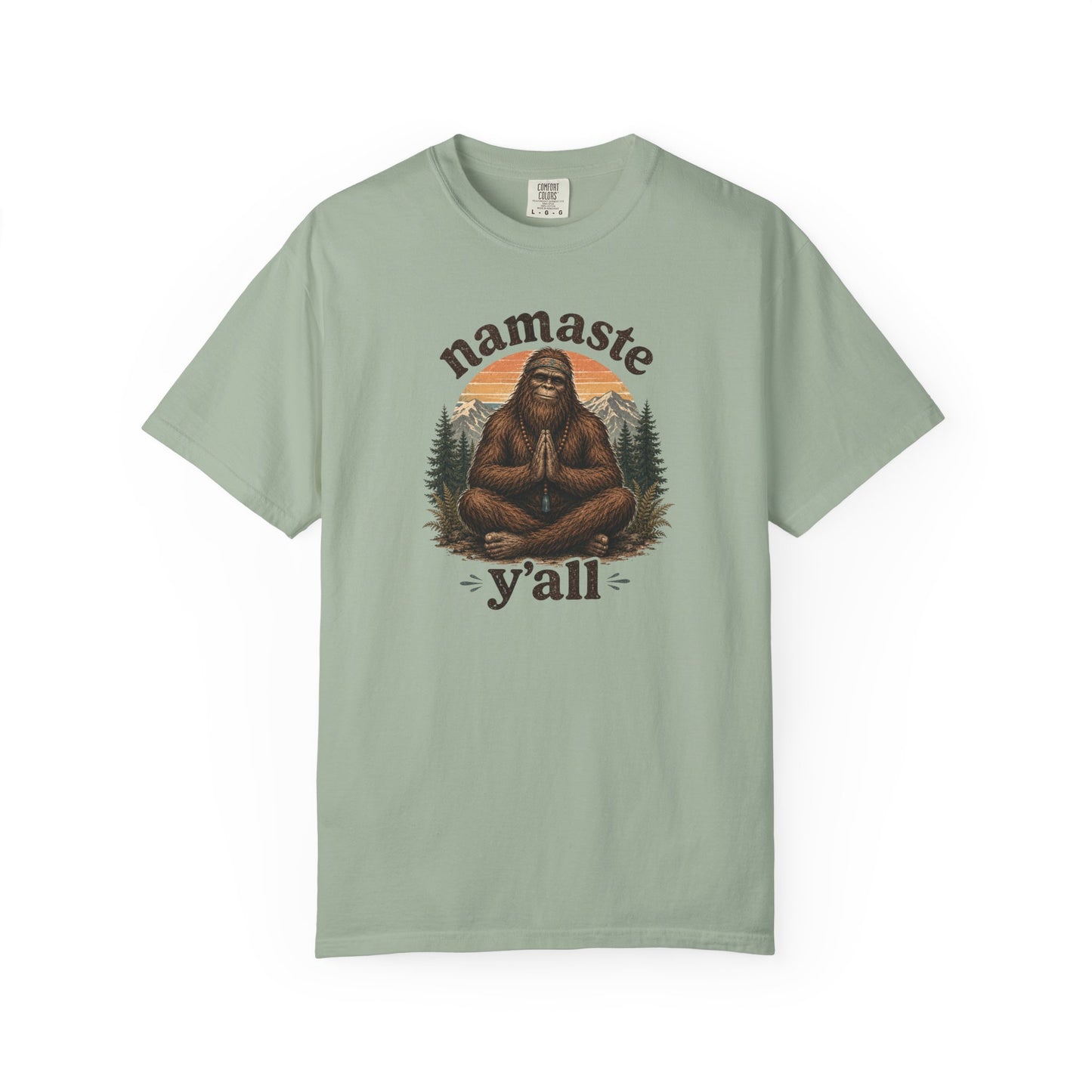 Namaste Y'all Bigfoot Sasquatch T-Shirt | Yoga Forest Illustration