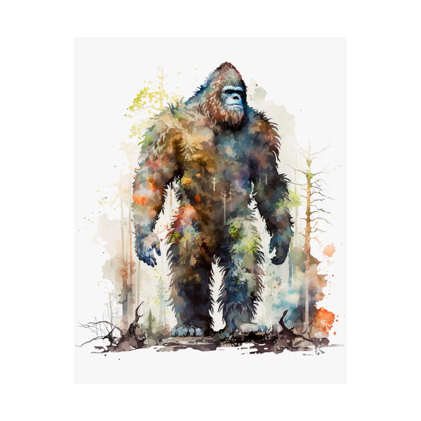 Bigfoot Art Poster -  Colorful Sasquatch Wall Decor - Matte Vertical Poster