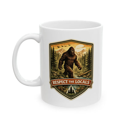 Bigfoot vintage badge ceramic coffee mug, Respect the Locals series