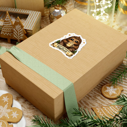 Emotional Support Bigfoot holding a warm mug kiss-cut vinyl sticker