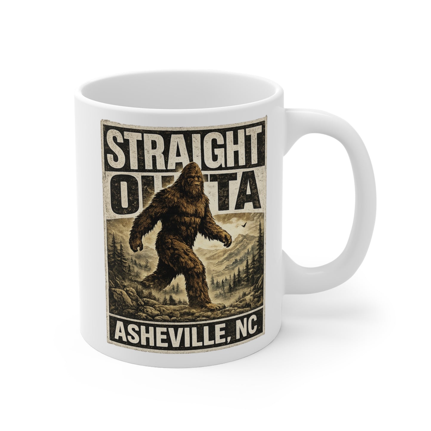 Straight Outta Asheville Mug | Bigfoot Sasquatch Mountain Design