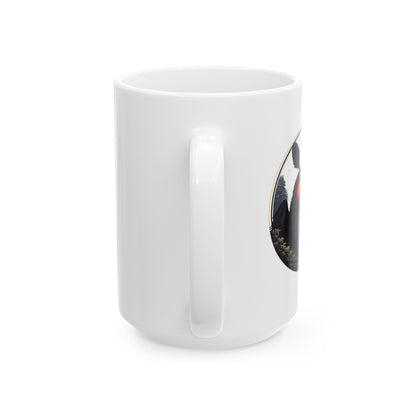Mothman drinking coffee ceramic mug, Chasing Cryptids
