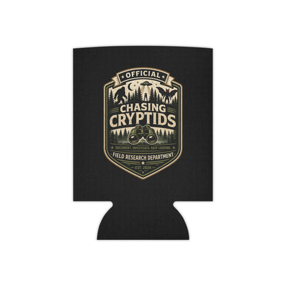 Chasing Cryptids official field research badge neoprene can cooler