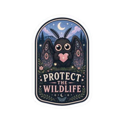 Protect the Wildlife Mothman holding a heart vinyl sticker