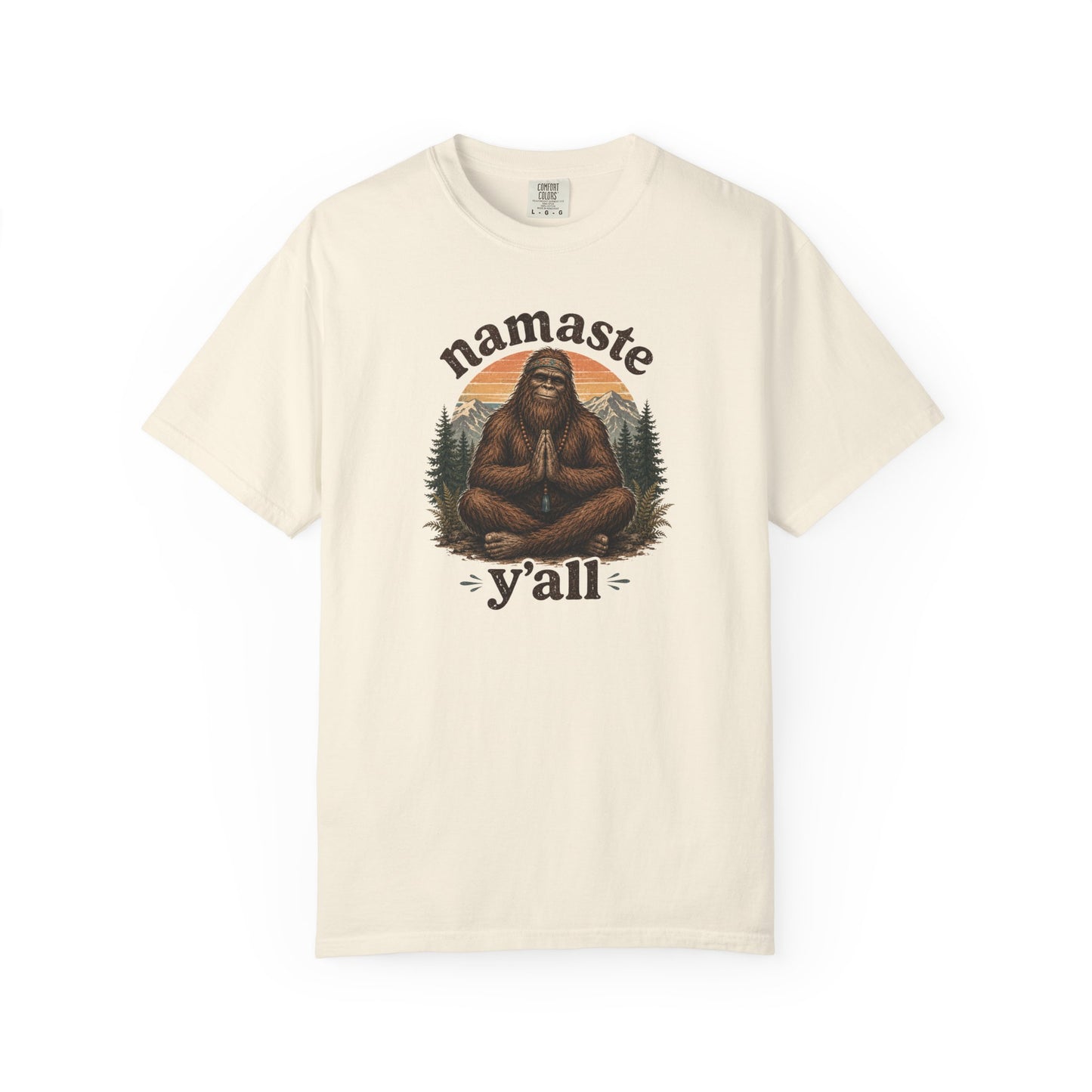Namaste Y'all Bigfoot Sasquatch T-Shirt | Yoga Forest Illustration