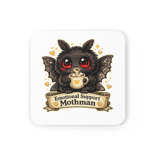 Emotional Support Mothman Cork Back Coaster | Cute Cryptid Drink Mat