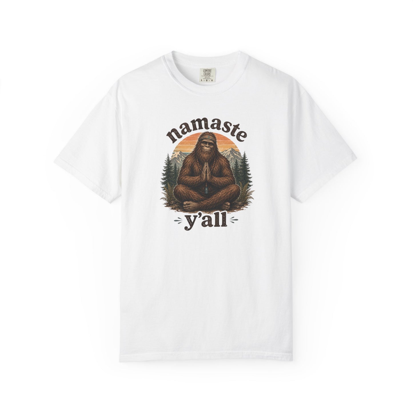 Namaste Y'all Bigfoot Sasquatch T-Shirt | Yoga Forest Illustration