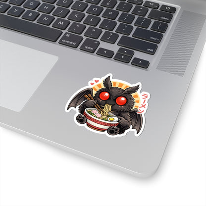 Mothman eating ramen kawaii kiss-cut vinyl sticker