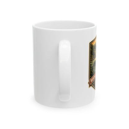 Loch Ness Monster vintage badge ceramic coffee mug, Respect the Locals series