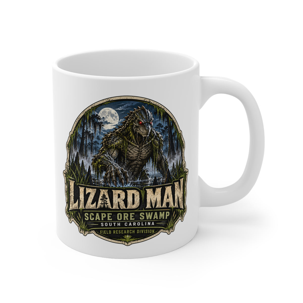 Lizard Man Mug | Scape Ore Swamp South Carolina Cryptid Mug | Reptilian Humanoid Coffee Cup | 11 oz Cryptid Gift