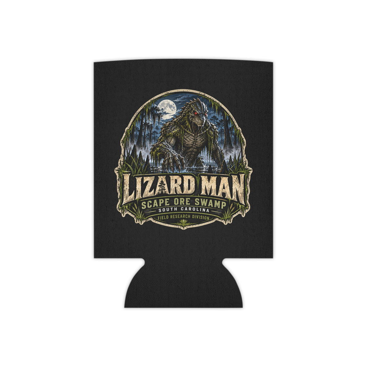 Lizard Man Can Cooler | Scape Ore Swamp South Carolina Cryptid Drink Sleeve | Reptilian Humanoid Beverage Holder | Cryptid Gift