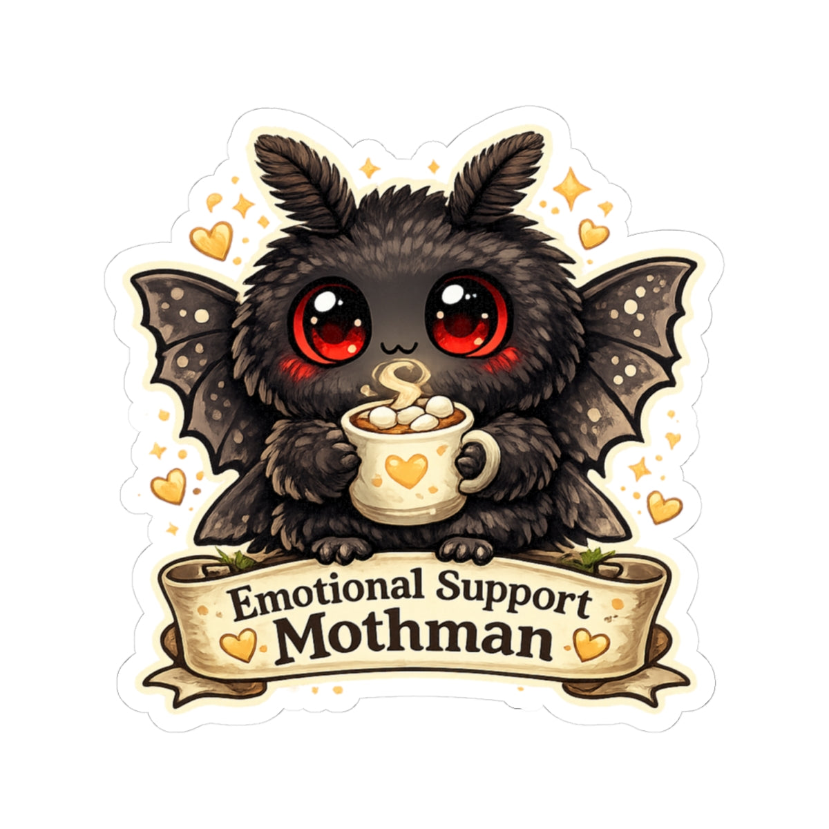 Emotional Support Mothman Sticker Cute Cryptid Kiss Cut Sticker Cozy Spooky Art