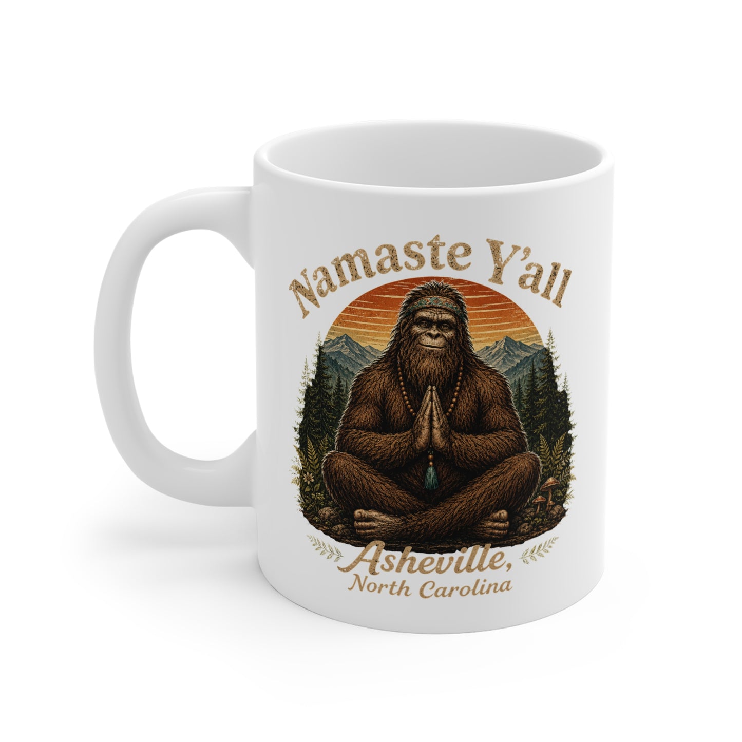Namaste Y'all Sasquatch Mug | Asheville North Carolina, Yoga Bigfoot