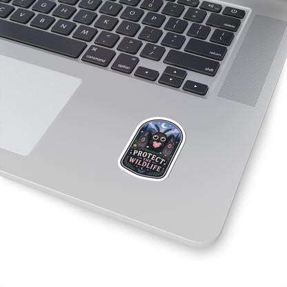 Protect the Wildlife sticker | Cute Mothman holding heart, night forest scene