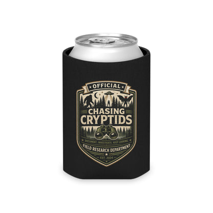 Chasing Cryptids official field research badge neoprene can cooler