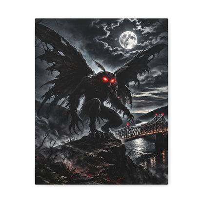 Gothic Mothman canvas wall art over the Silver Bridge, Dark Moonlit Series