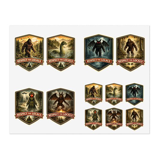 Cryptid Sticker Sheet | Respect The Locals | 12 Sticker Set 11x8.5