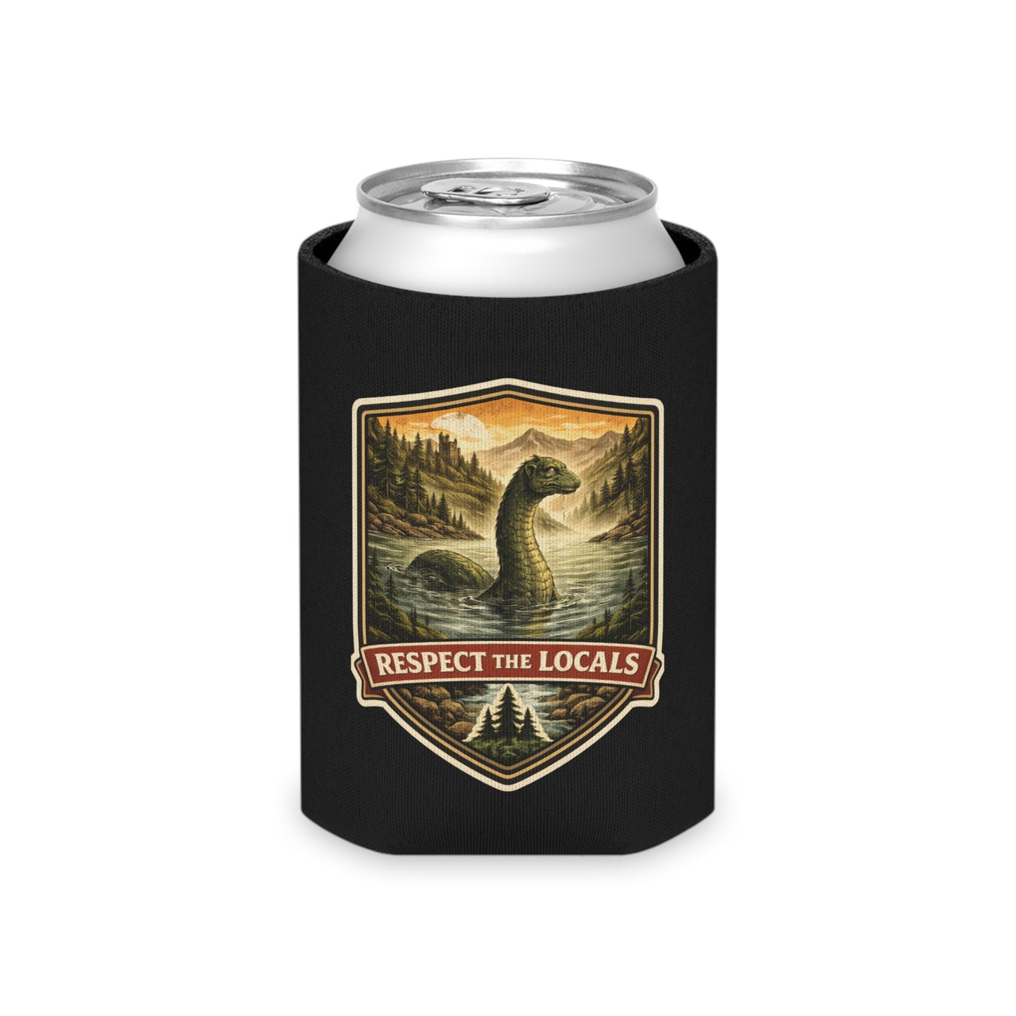 Respect the Locals Nessie Design Can Cooler | Loch Monster Badge