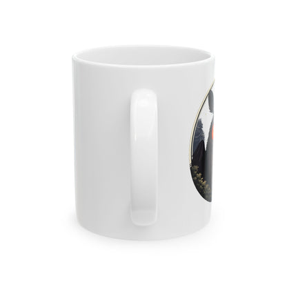 Mothman drinking coffee ceramic mug, Chasing Cryptids