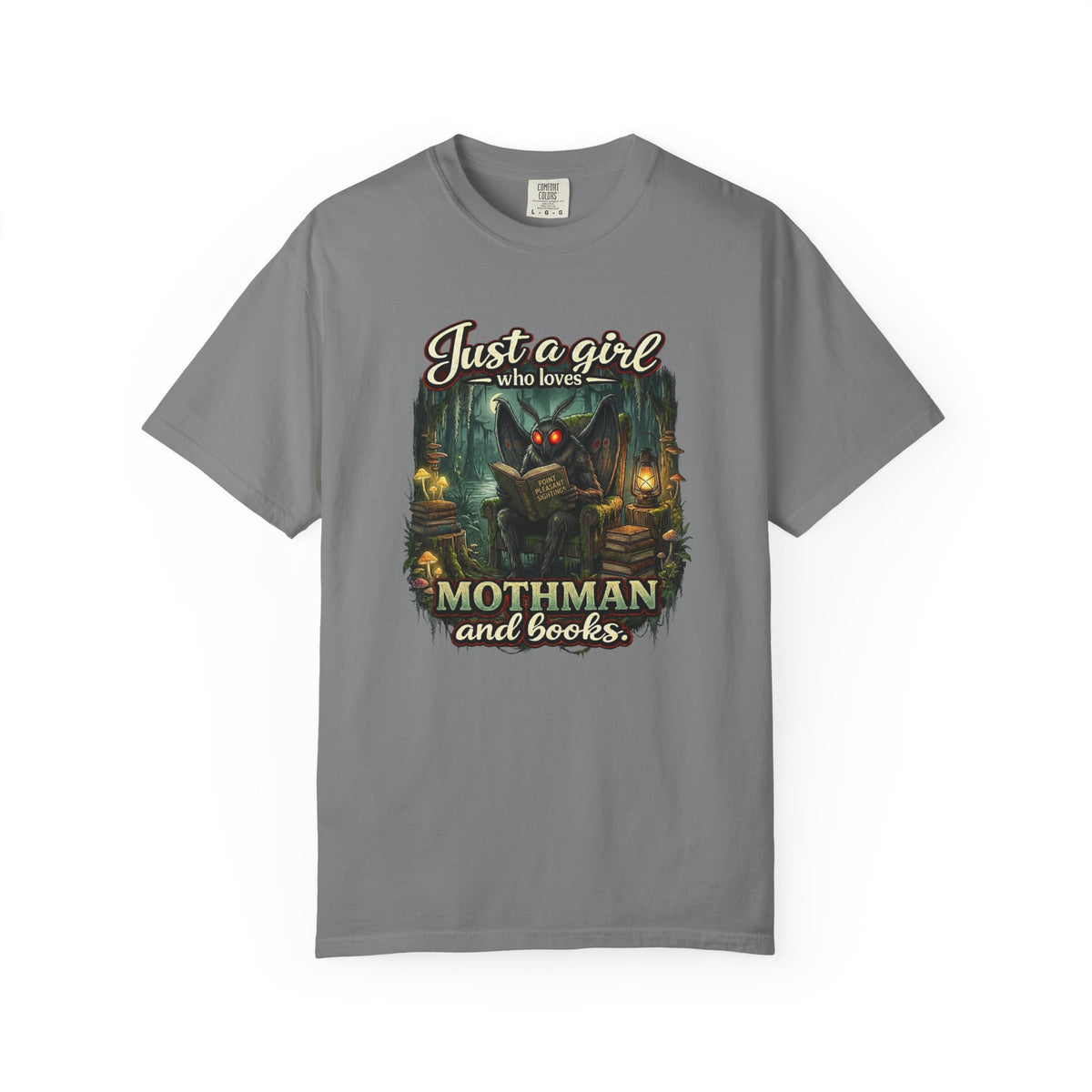 Just a Girl Who Loves Mothman and Books T Shirt Cryptid Book Lover Tee