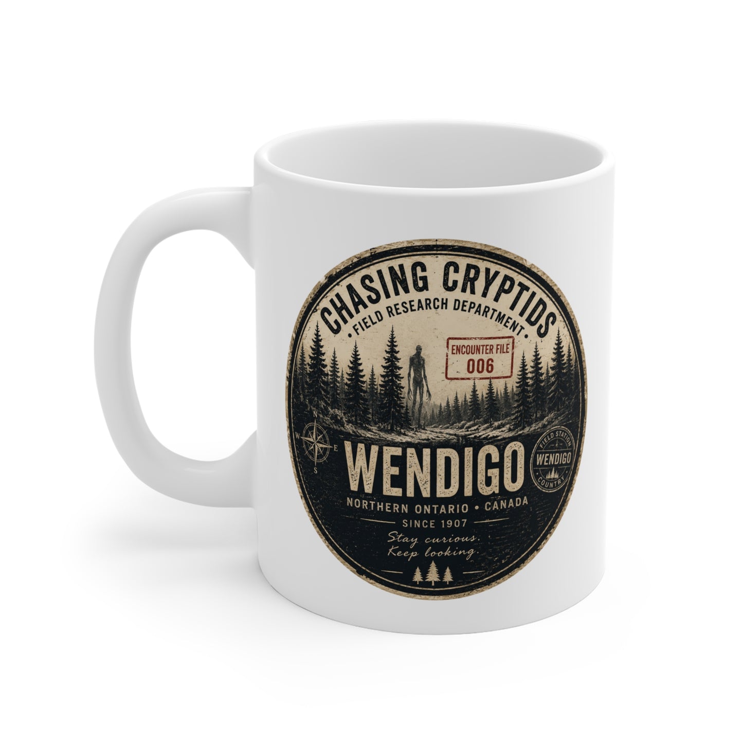 Wendigo Encounter File 006 Coffee Mug | Vintage Cryptid Camp Mug | Chasing Cryptids Field Research