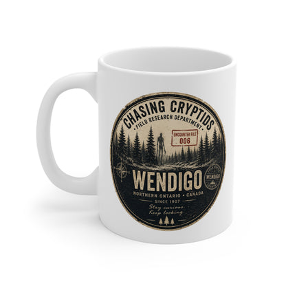 Wendigo Encounter File 006 Coffee Mug | Vintage Cryptid Camp Mug | Chasing Cryptids Field Research